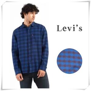 Levi’s Gingham Checkered Casual Flannel Button Up Shirt Blue Size L New with Tag